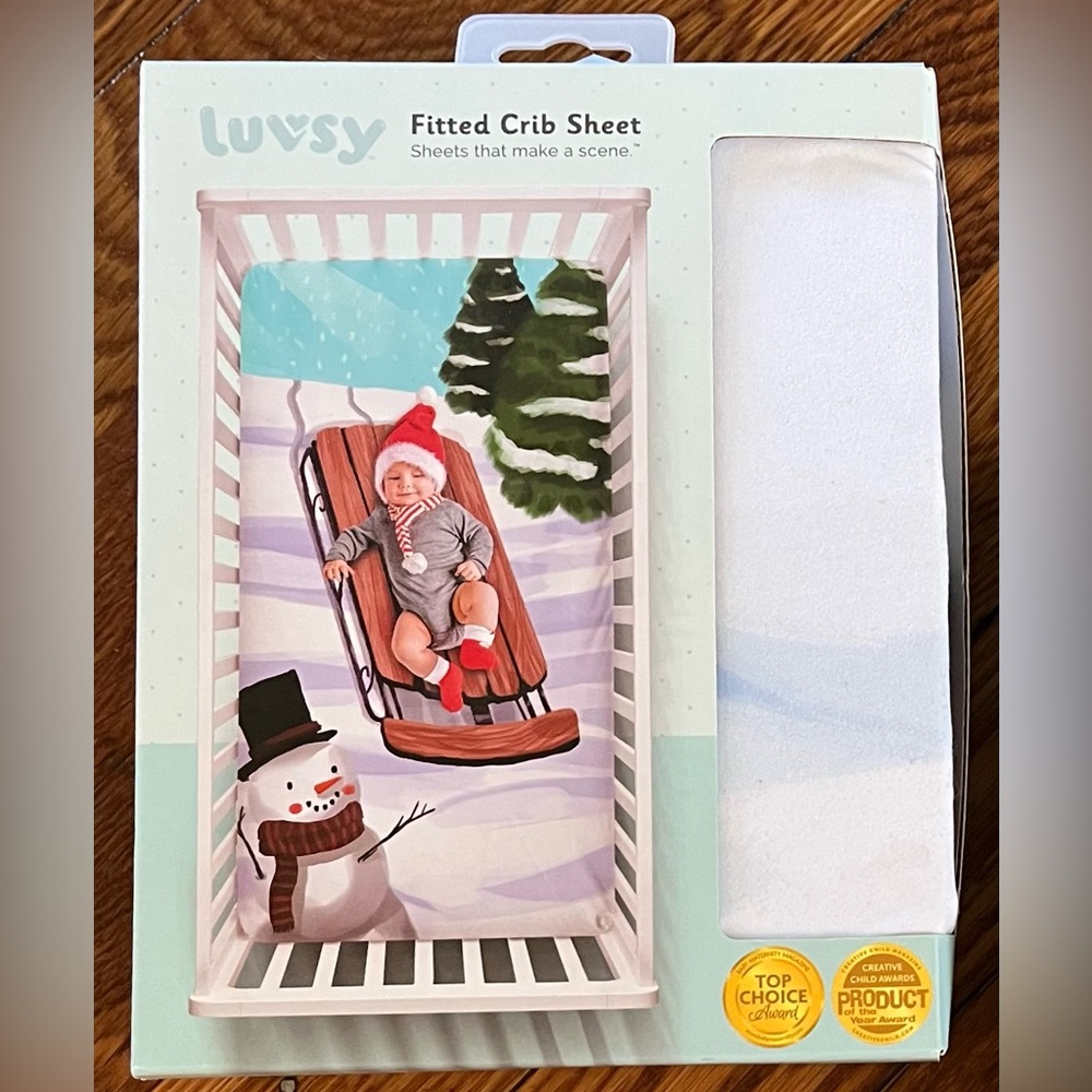 NWT Luvsy Winter Snowy Sled Instagramable Fitted Jersey Knit Crib Mattress Sheet